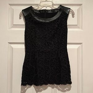 C. Luce sleeveless lace and leather Dressy Top Sz S